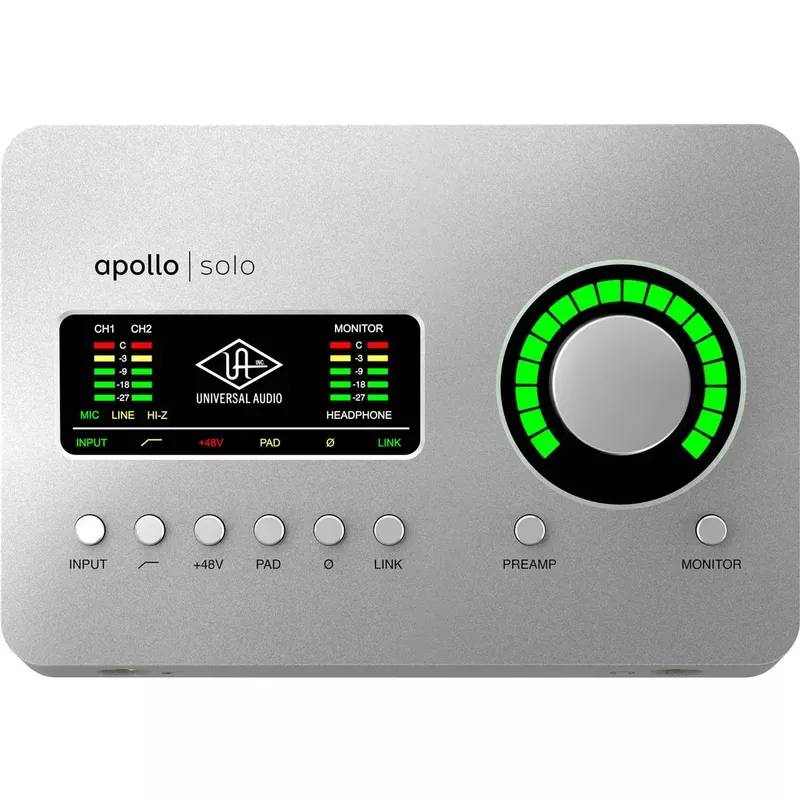Universal Audio Apollo Solo Heritage Edition Desktop 2x4 Thunderbolt 3 Audio Interface with Realtime UAD Processing for Mac and Windows Bundles With Closed-Back Studio Monitor Headphones