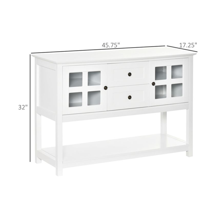 HOMCOM Kitchen Sideboard Serving Buffet Storage Cabinet Cupboard with Adjustable Shelves, Glass Doors, for Dining, Living Room - White