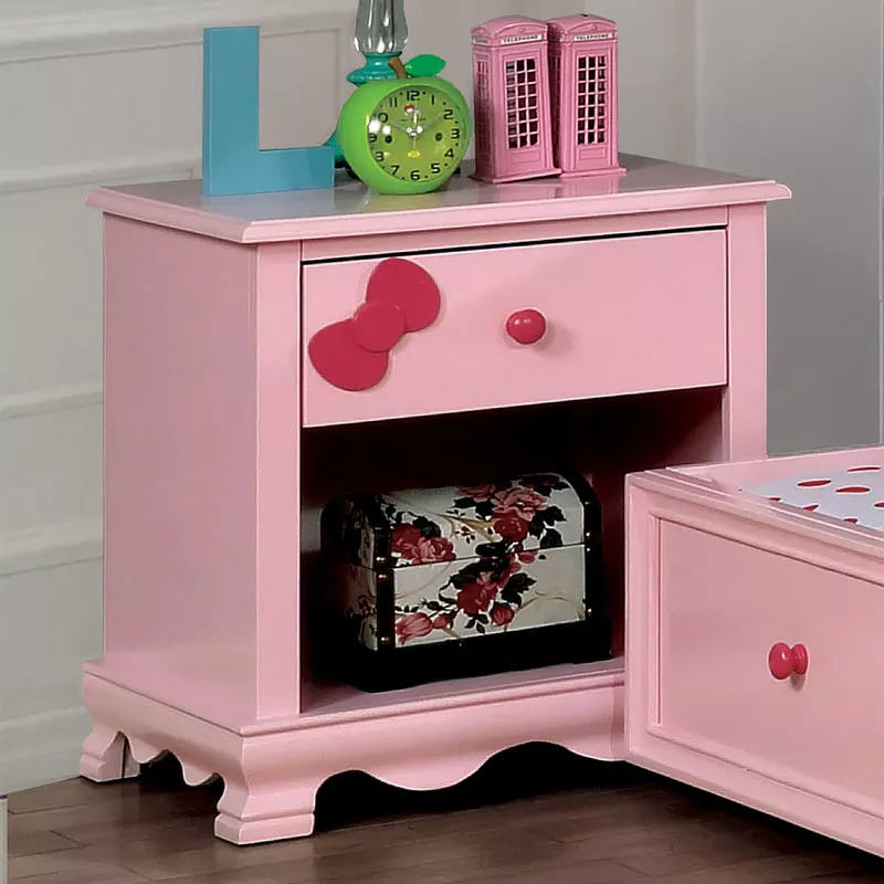 Transitional Wood 1-Drawer Nightstand in Pink
