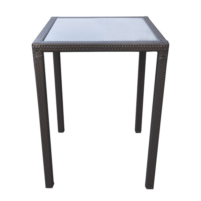 Armen Living Tropez Outdoor Patio Wicker Bar Table with Black Glass Top - N/A