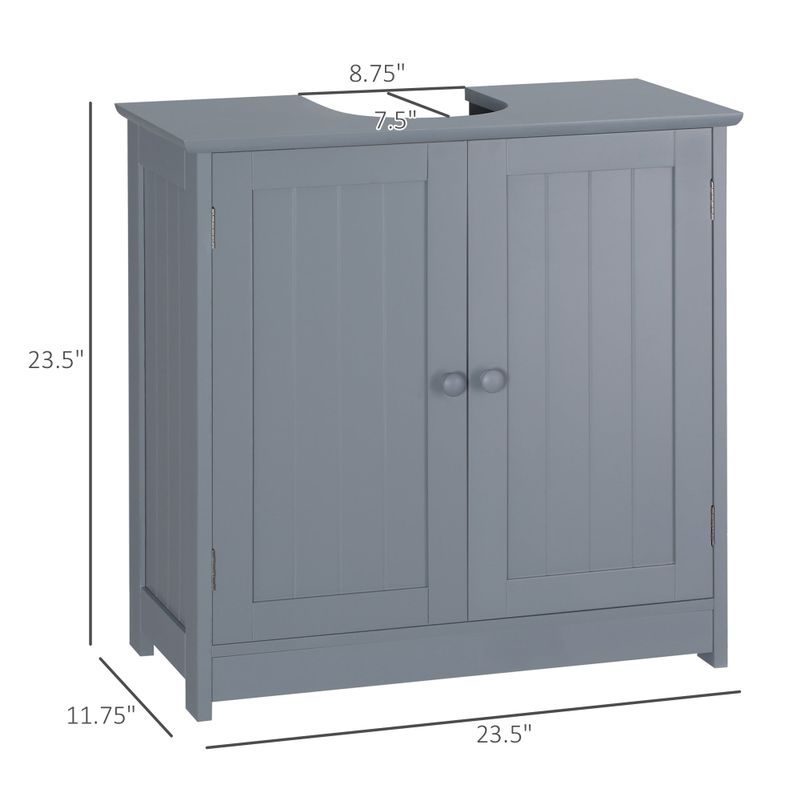 HOMCOM Under Sink Bathroom Cabinet with 2 Doors and Shelf, Pedestal Sink Bathroom Vanity Furniture - Wood Finish - Light Grey - Single...
