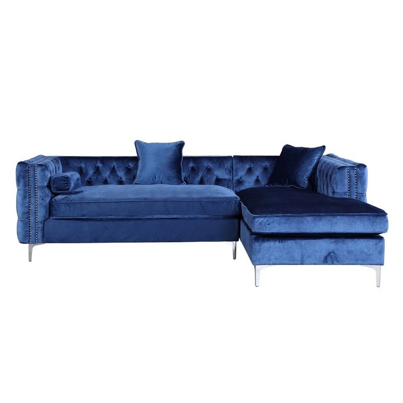 Chic Home Monet Velvet Silver Right Facing Sectional Sofa, Navy - Right Facing - Blue