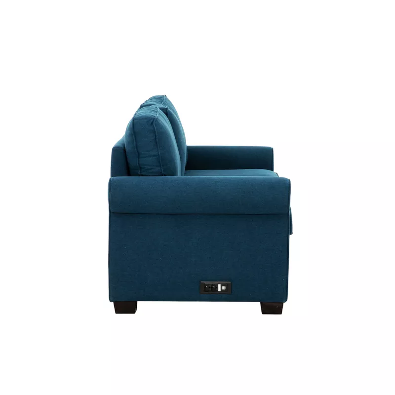 Marisol Navy Blue 80 in. Convertible Queen Sleeper Sofa with USB Ports