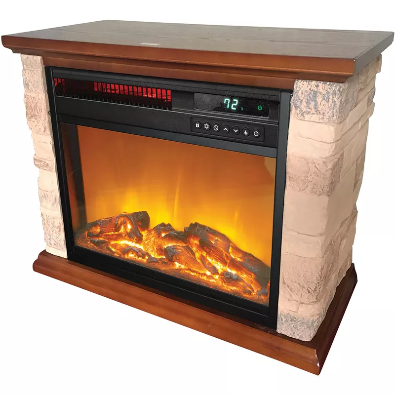 3-Element Small Square Infrared Fireplace with Faux Stone Accent