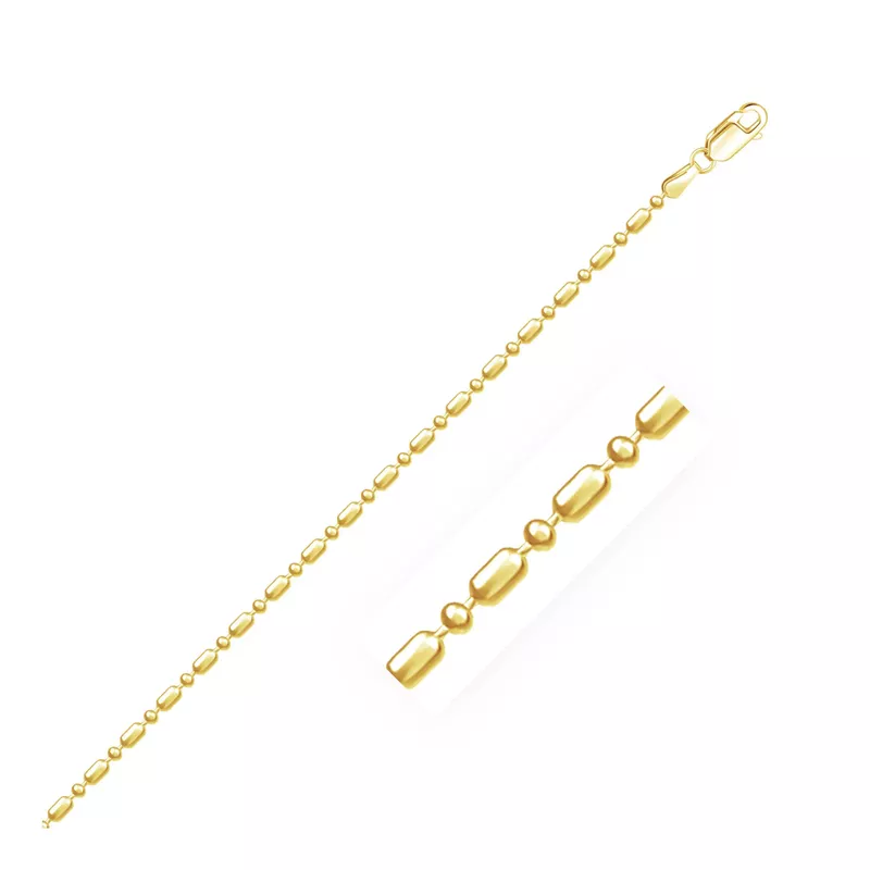 14k Yellow Gold Diamond Cut Alternating Bead Chain 1.5mm (20 Inch)