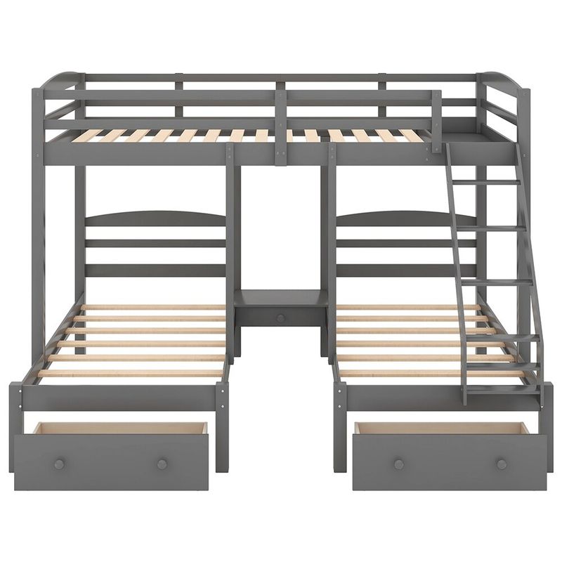 Full over Twin & Twin Bunk Bed, Triple Bunk Bed with Drawers - Grey - Twin