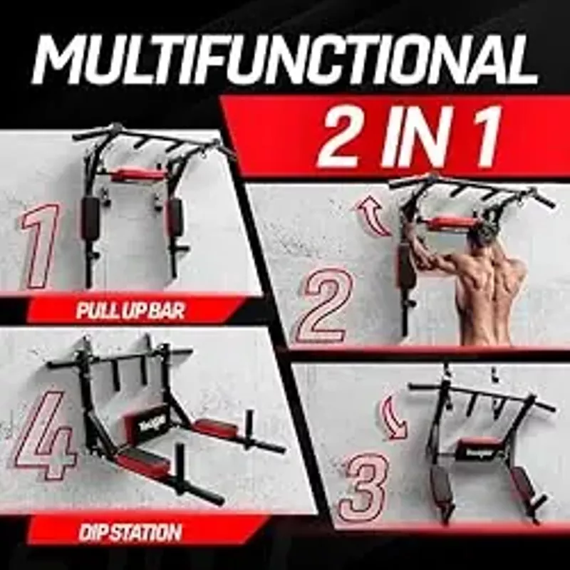 Yes4All Multifunctional Wall Mounted Pull Up Bar Chin Up Bar Dip Station for Home Gym Workout, Power Tower Set Training Equipment Fitness Supports 515 lbs