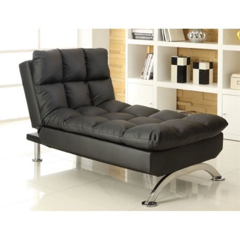 Furniture of America Pova Transitional Black Faux Leather Chaise - Black