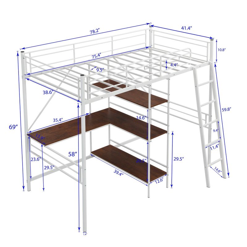Merax Metal Twin Size Loft Bed with 3-Tier Shelves - Black
