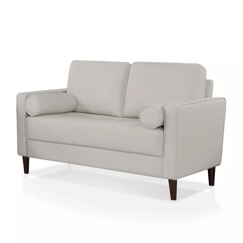 Mid-Century Modern Faux Leather Loveseat with USB Port in Off-White