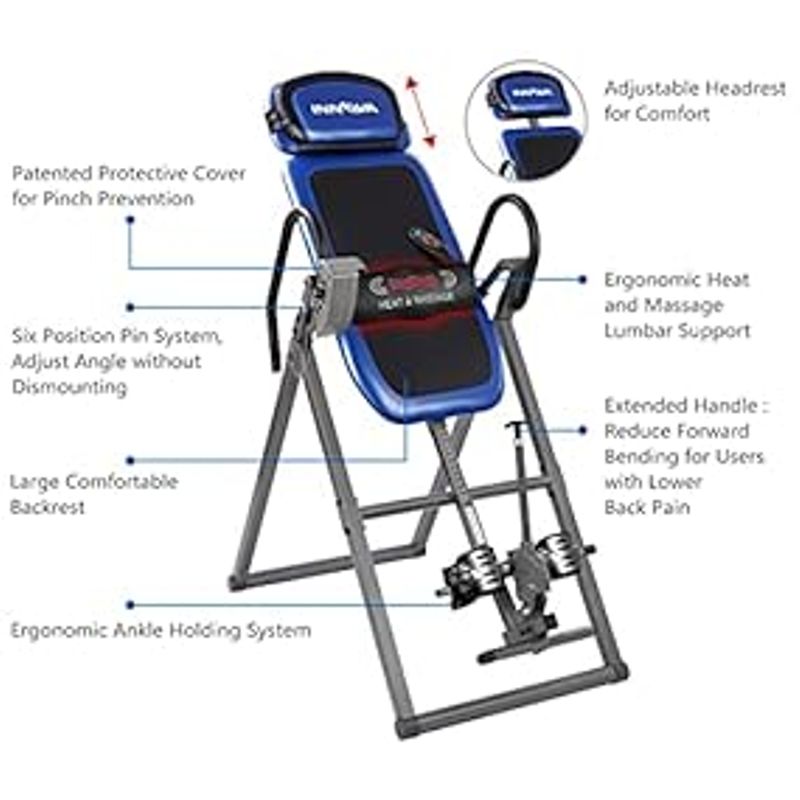 INNOVA HEALTH AND FITNESS ITM4800 Advanced Heat and Massage Inversion Table,Black/ Blue / Gray