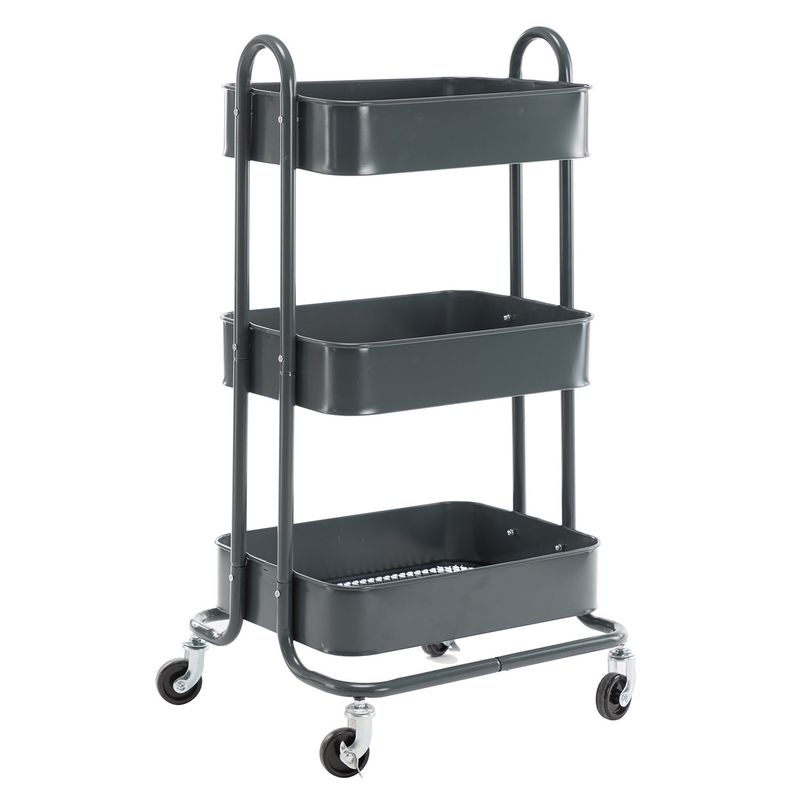 3-Tier Metal Utility Cart with Wheels Storage Shelves Organizer - 17.7"x13.7"x31" - Pink