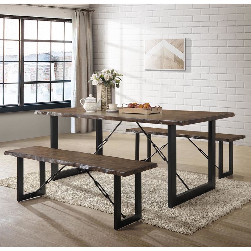 Furniture of America Terele Walnut-finish Wood Rustic Industrial 3-piece Dining Set - Walnut