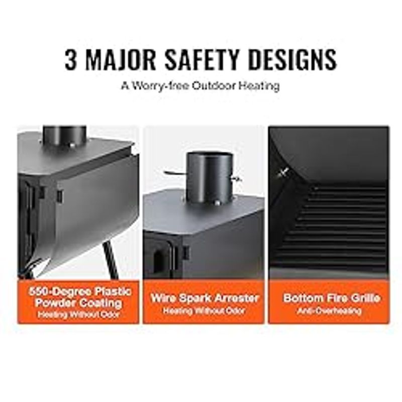 VEVOR Wood Stove, 118 inch, Alloy Steel Camping Tent Stove, Portable Wood Burning Stove with Chimney Pipes & Gloves, 3000inFirebox Hot...