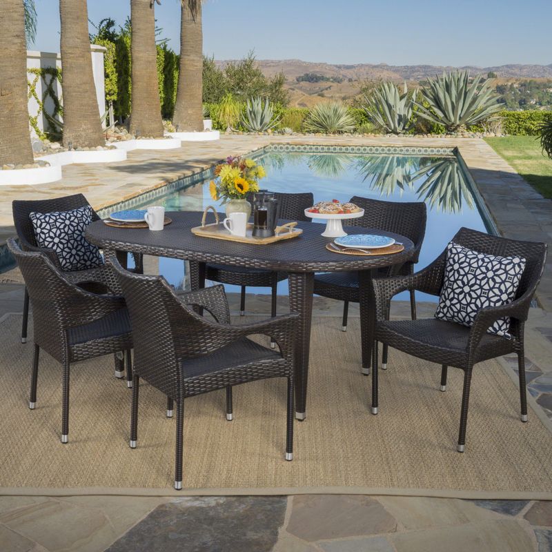 Tinos Outdoor 7-piece Oval Wicker Dining Set by Christopher Knight Home - Multibrown