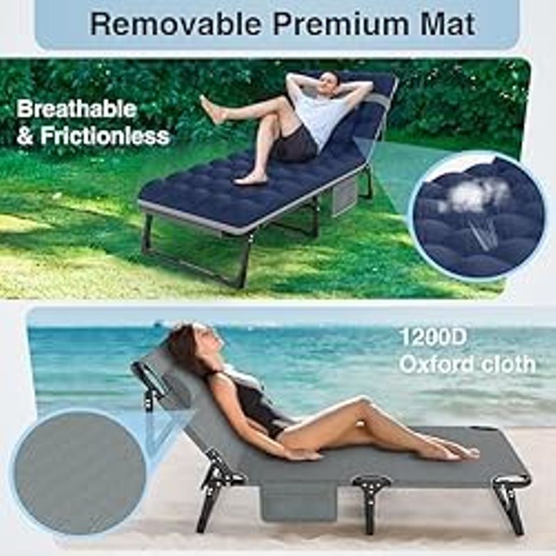 Suteck Folding Camping Cot, Adjustable 6-Position Reclining Portable Outdoor Cot Heavy Duty Sleeping Bed Cots w/Pillow Mat Carry Bag,...