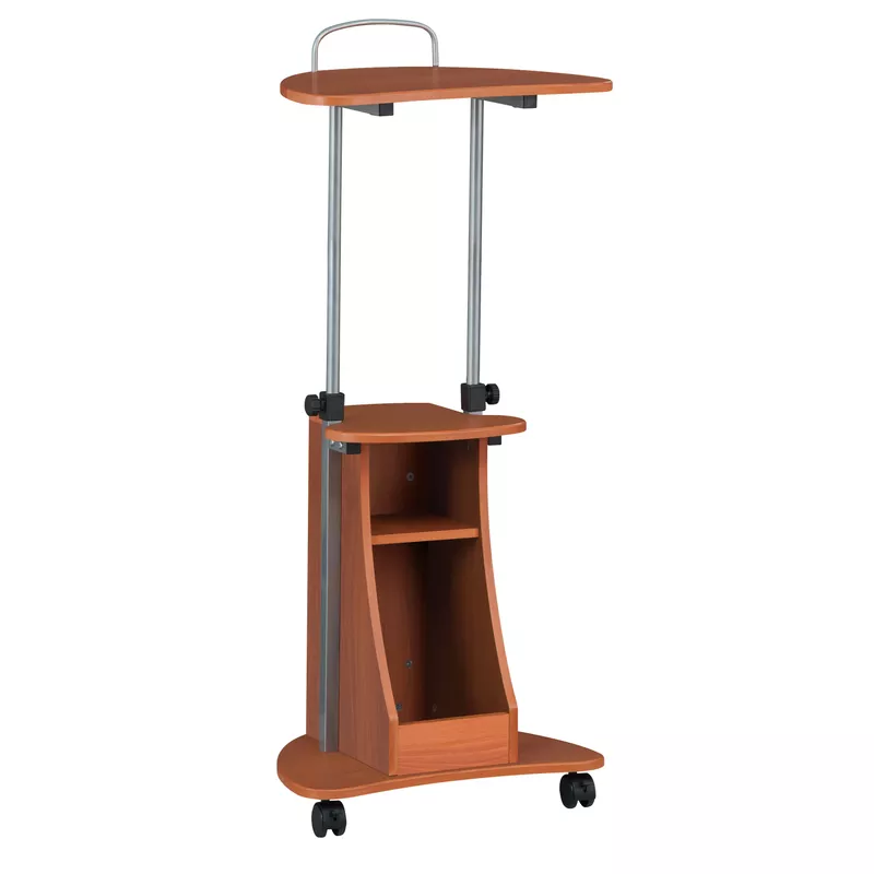 Sit-to-Stand Rolling Adjustable Height Laptop Cart with Storage, Woodgrain