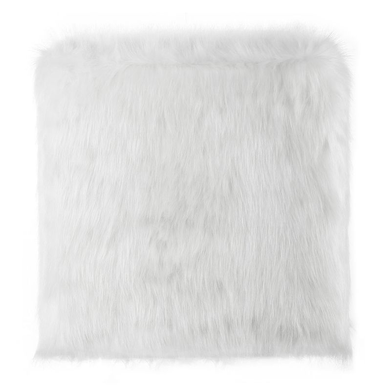 Silver Orchid Kelly Square White Faux Fur Poof - White