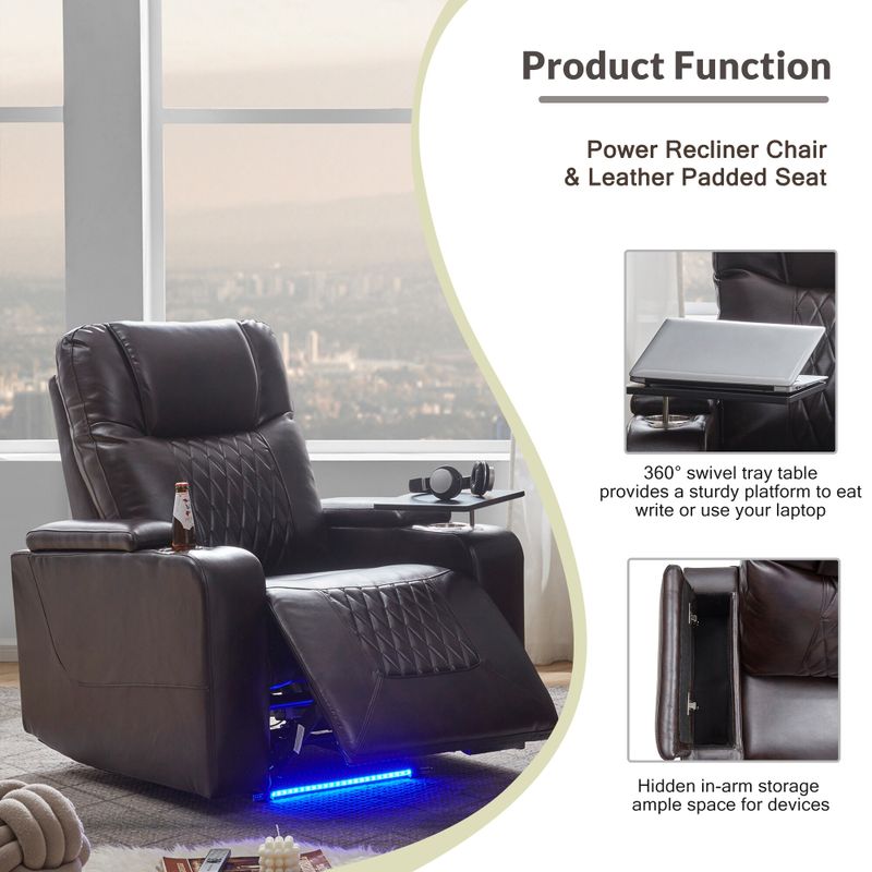 Nestfair Power Motion Recliner with 2 Cup Holders and 360° Swivel Tray Table - Brown