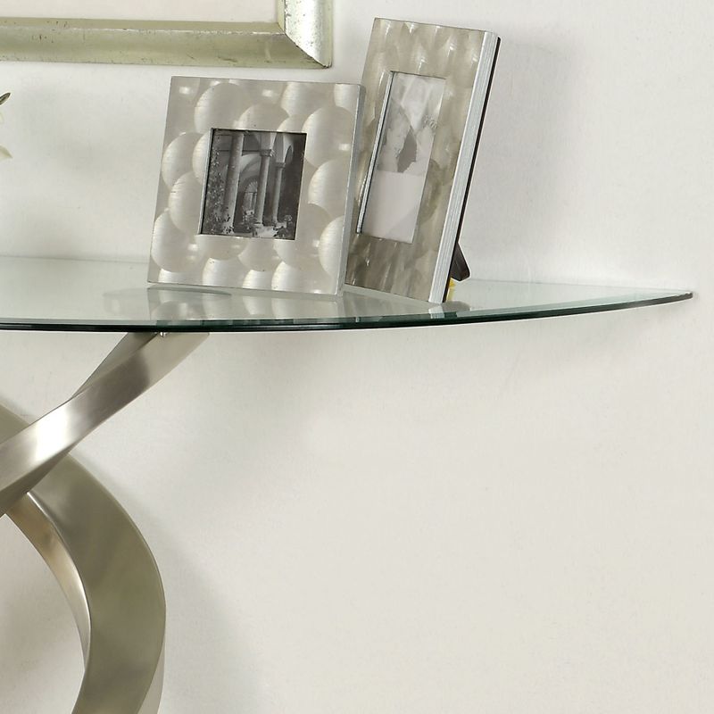 Furniture of America Sele Modern Silver 45-inch Metal Pedestal Sofa Table - Satin Plated/Clear