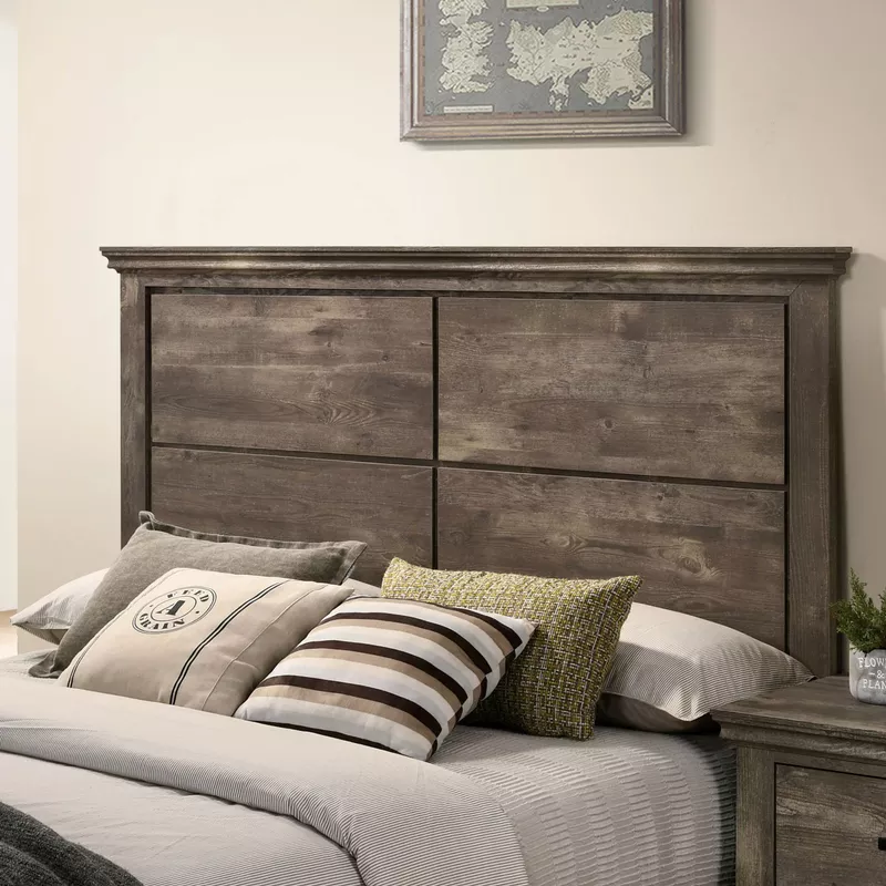 Transitional Wood Queen Panel Bed in Gray