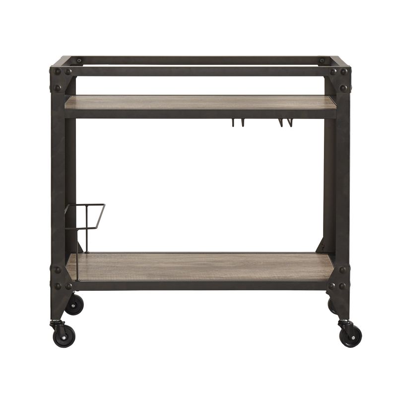 Metropolitan Charcoal Grey Industrial Metal Mobile Bar Cart with Wood Shelves by iNSPIRE Q Artisan - Charcoal Industrial Bar Cart