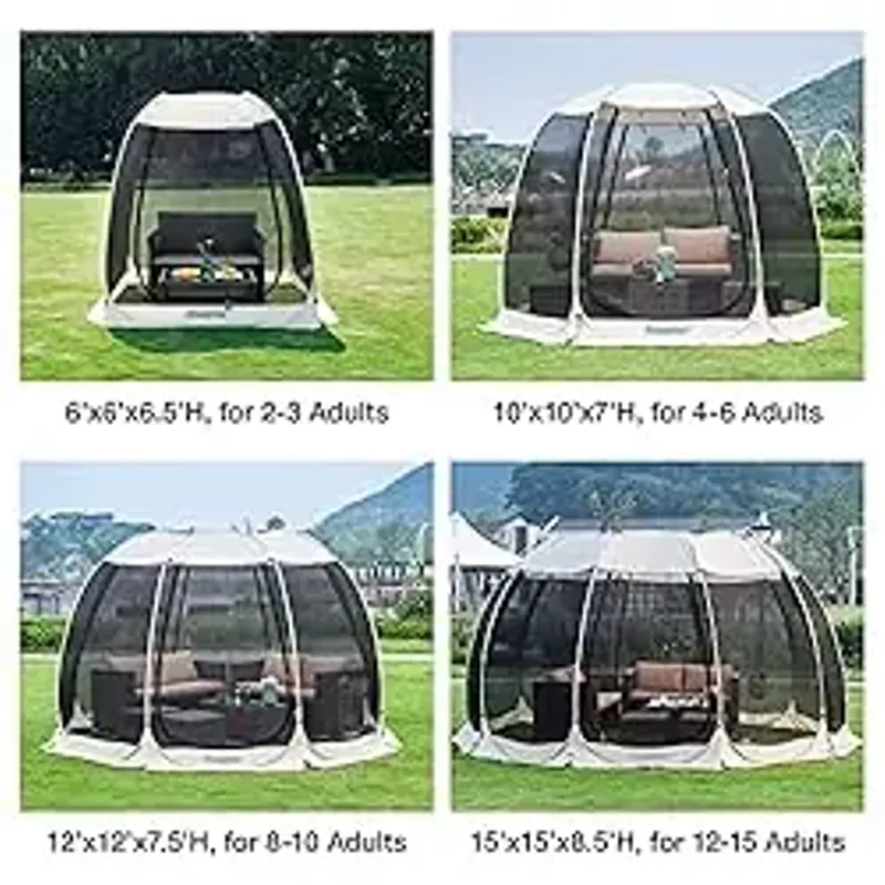 Alvantor Screen House Room Camping Tent Outdoor Canopy Pop Up Sun Shade Shelter 8 Mesh Walls Not Waterproof Beige 12'x12' Patent Pending