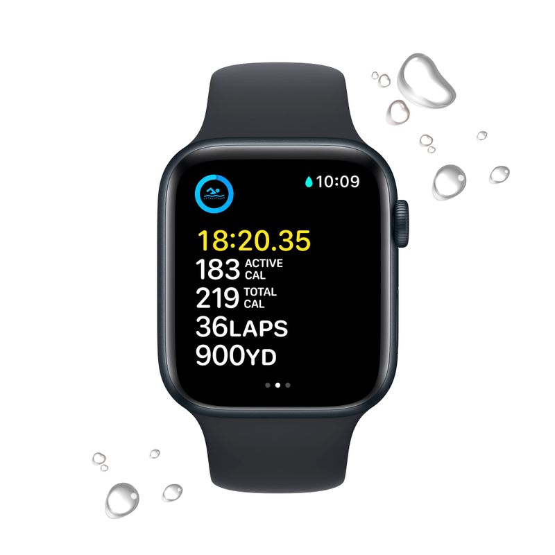 Back Zoom. Apple Watch SE 2nd Generation (GPS + Cellular) 44mm Aluminum Case with Midnight Sport Band - M/L - Midnight