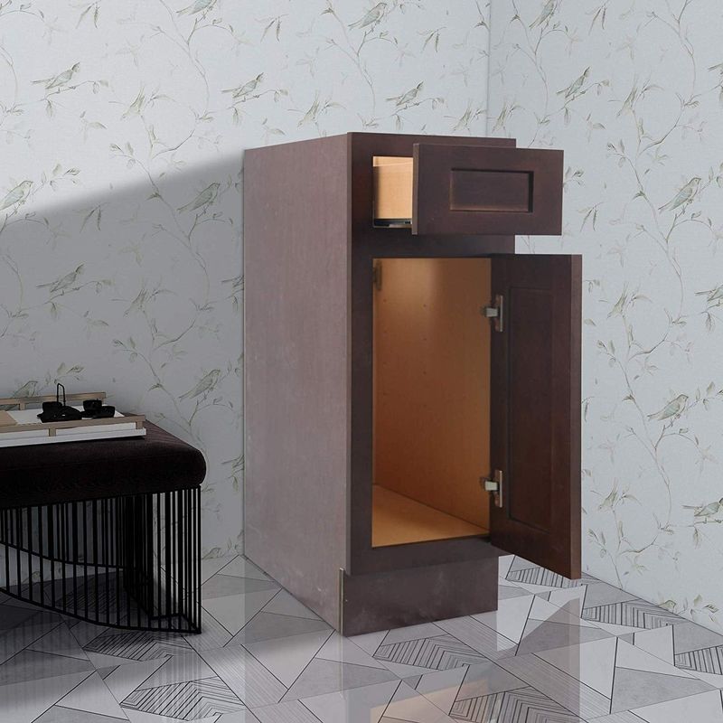 Vanity Art 15 Inch Bathroom Vanity Base Cabinet Single Right Offset Solid Wood Small Bathroom Storage Floor Cabinet - White