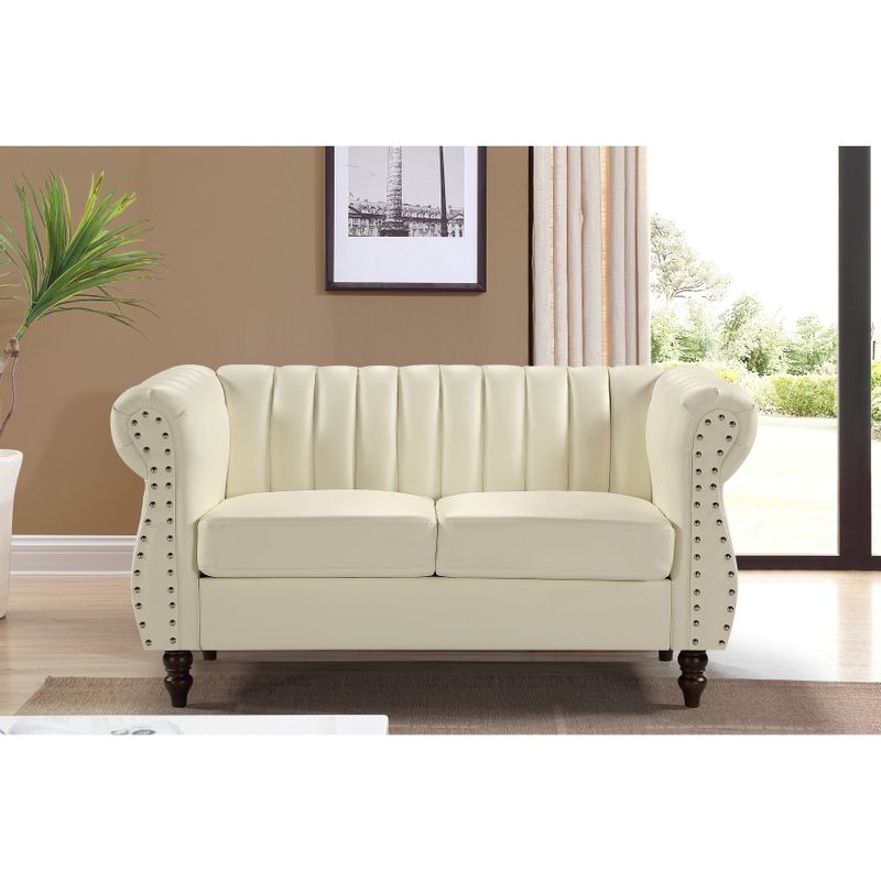 Capri Faux Leather Chesterfield Rolled Arm Loveseat - Gream White