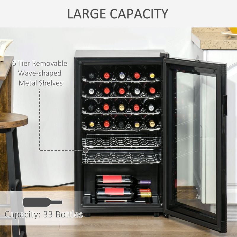 HOMCOM Wine Cooler with 33 Bottle Capacity, Mini Beverage Fridge with Digital Temperature Control and Alarm Function, Black - Black