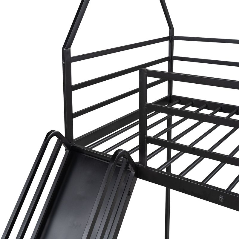 Nestfair Twin over Twin House Bunk Bed with Ladder and Slide - Black