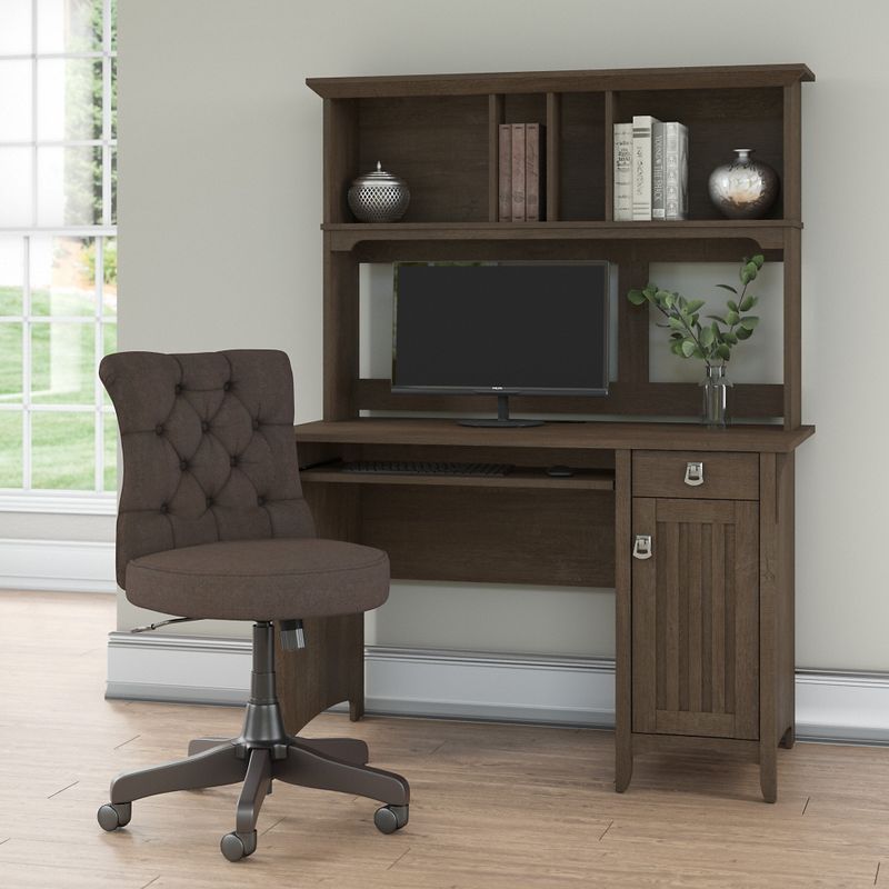 Salinas 48W Computer Desk with Hutch and Chair by Bush Furniture - Reclaimed Pine
