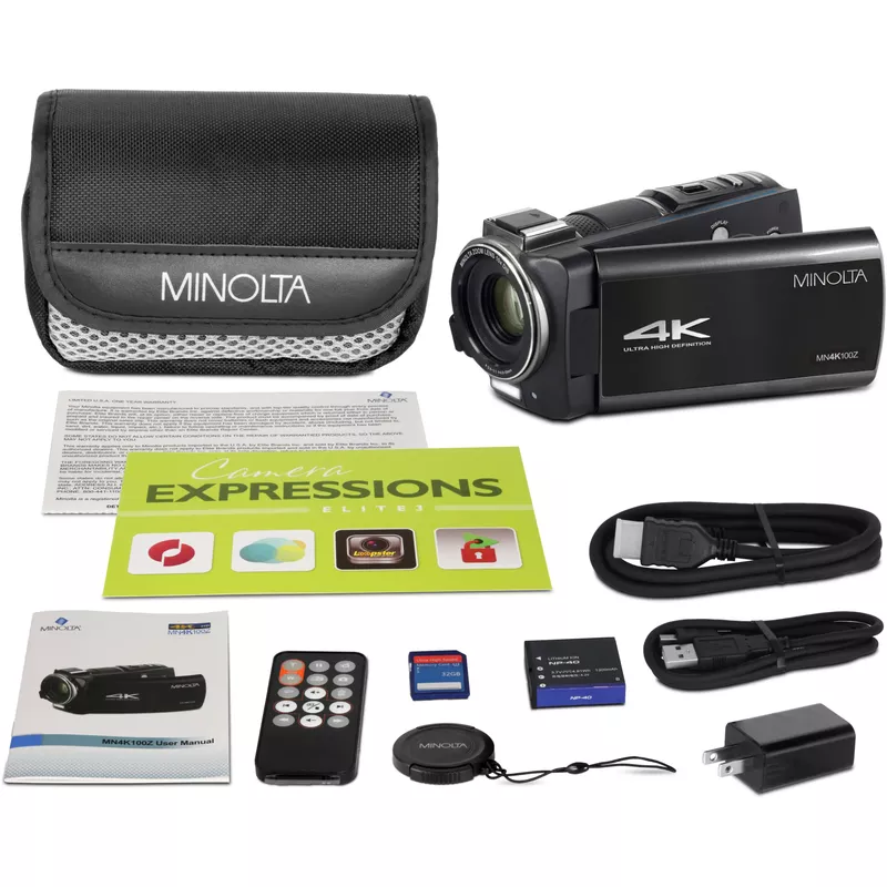 Minolta - MN4K100Z 4K Video 28-Megapixel 10x Zoom Camcorder - Black