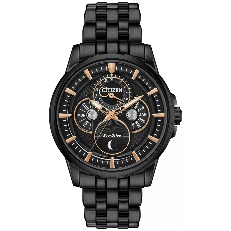 Citizen - Mens Calendrier Moonphase Eco-Drive Black Ion-Plated Watch Black Dial