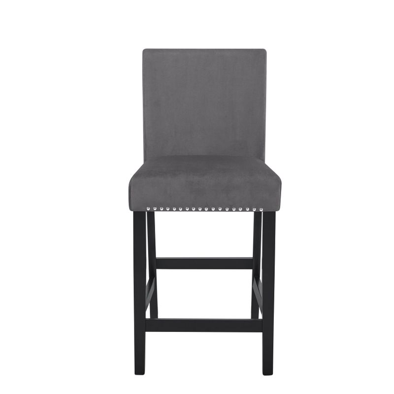 Roundhill Furniture Cobre Contemporary Velvet Counter Stool with Nailhead Trim, Set of 2 - Grey