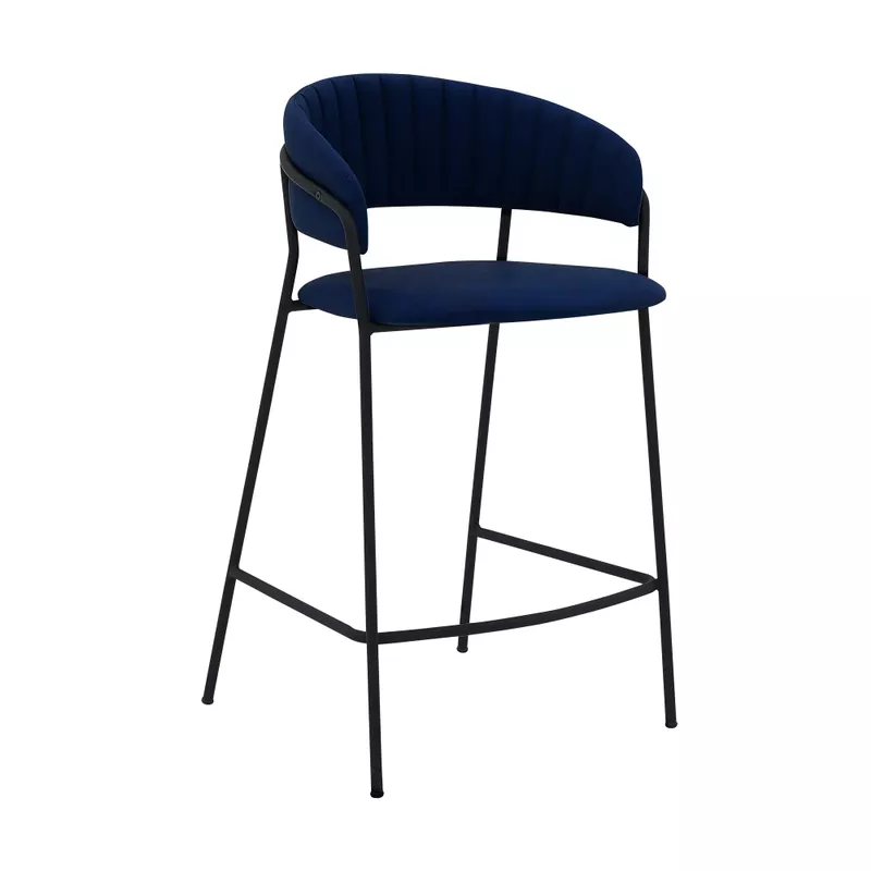 Nara 26" Blue Faux Leather and Metal Counter Height Bar Stool with Black frame