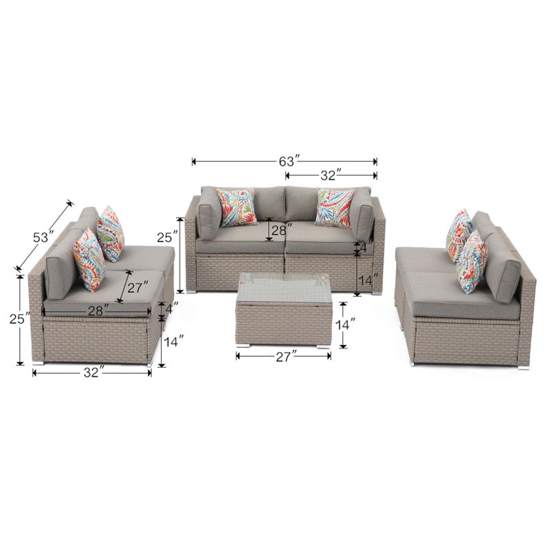 Rent to own COSIEST 7Piece Outdoor Sectional Wicker Sofa With Pillows