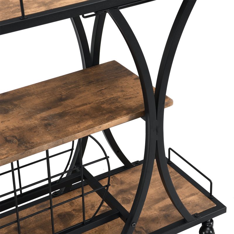 Industrial Bar Cart Kitchen Bar Serving Cart for Home - 44*13*33.66INCH - Black - MDF/Metal