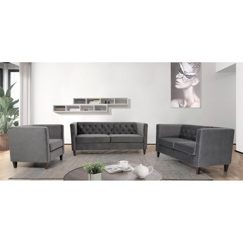 Lisette Velvet 3PCs Living Room Set - Black