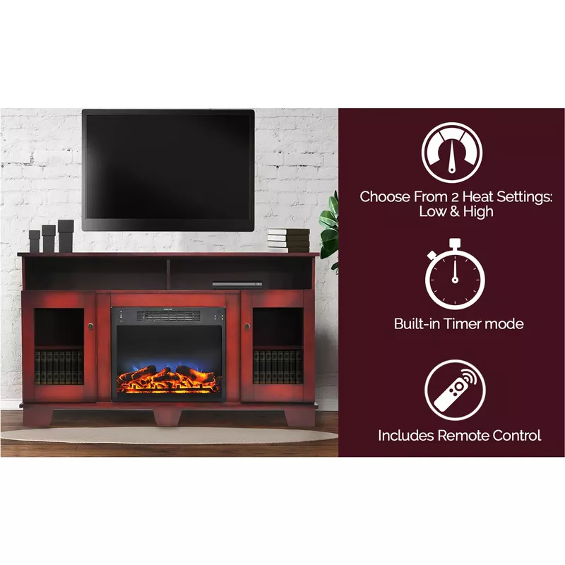 Savona 59-In. Electric Fireplace in Cherry with Entertainment Stand and Multi-Color LED Flame Display