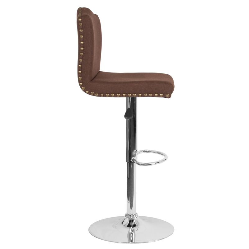 Adjustable Height Crown Back Barstool w/Accent Nail Trim in LeatherSoft - 17.25"W x 17.25"D x 38" - 46.5"H - Light Gray Fabric