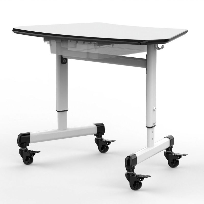 Luxor Height-Adjustable Trapezoid Student Desk with Drawer - White/Grey