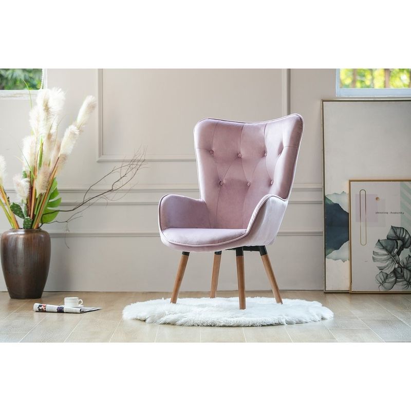 Porthos Home Fosco Arm Chairs For Living Room, Wingback in Velvet - Pink