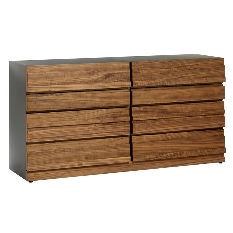 Contemporary 8-Drawer Metallic Graphite and Wood Dresser, 63" x 31.5" - Brown - 8-drawer