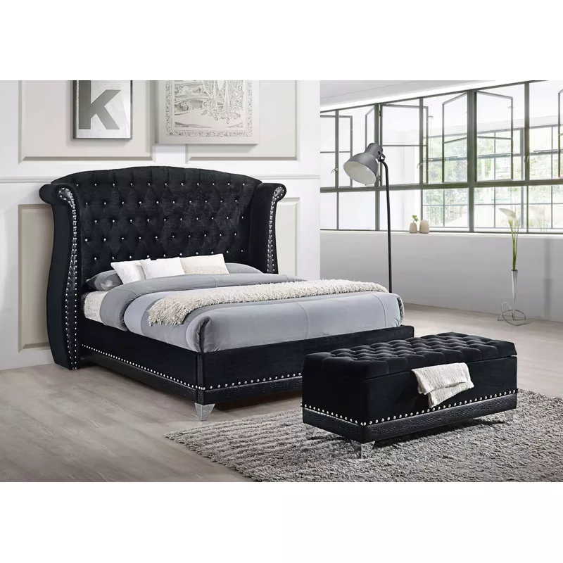 Rent To Own Barzini Tufted Rectangular Trunk With Nailhead Black ...