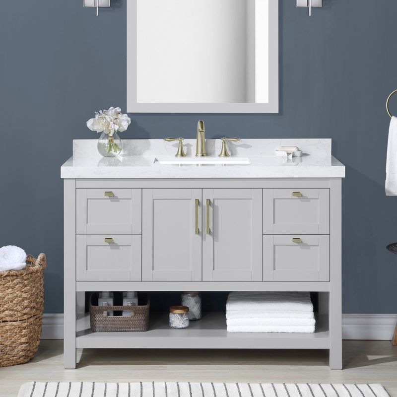 OVE Decors River 48 in. Single Sink Open Shelf Bathroom Vanity in Dove Grey - Painted - Grey - Single Vanities