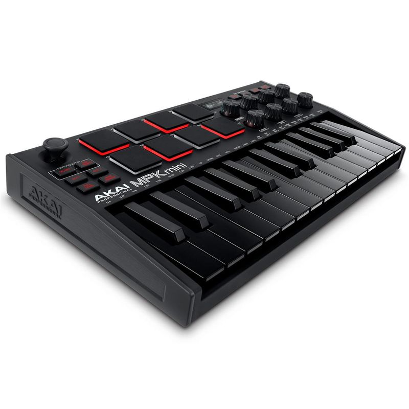 Akai MPK Mini MK3 25-Key MIDI Controller, Black Bundle with Studio Monitor Headphones, Sustain Pedal