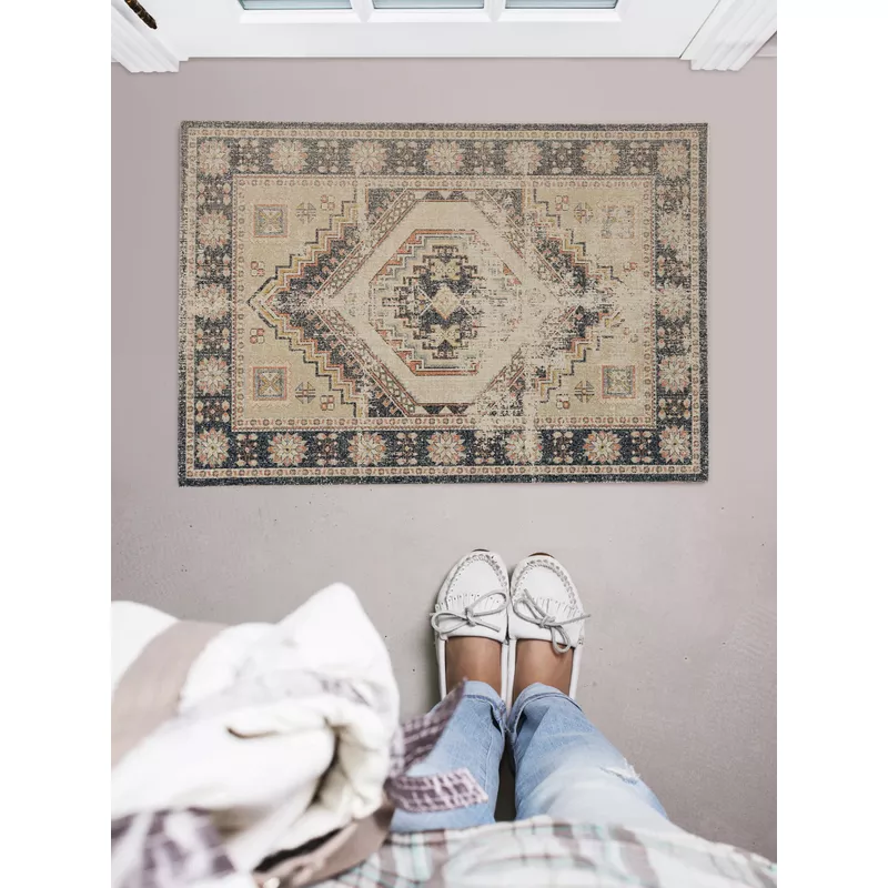 Kelledy Ivory And Navy 2X3 Area Rug
