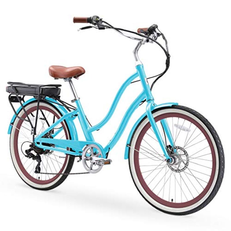 sixthreezero 26" EVRYjourney Women's Step-Through Electric Hybrid Cruiser Bicycle, 250-watt, 7-speed, Teal